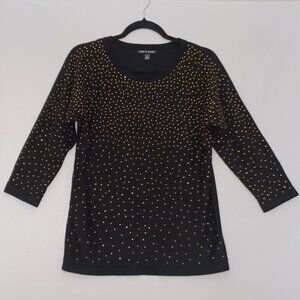 Women's Cable & Gauge Black Sweater with Gold Beaded Front Size Medium